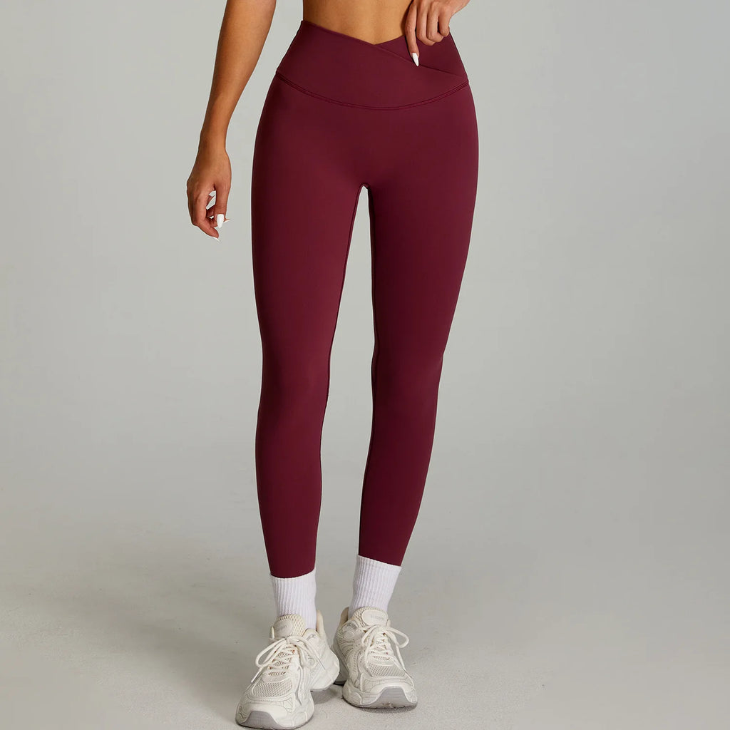 Women Cross Waist Naked Feel Yoga Set High Waist Tight Quick Dry Fitness Suit Outdoor Running Sports Tracksuit