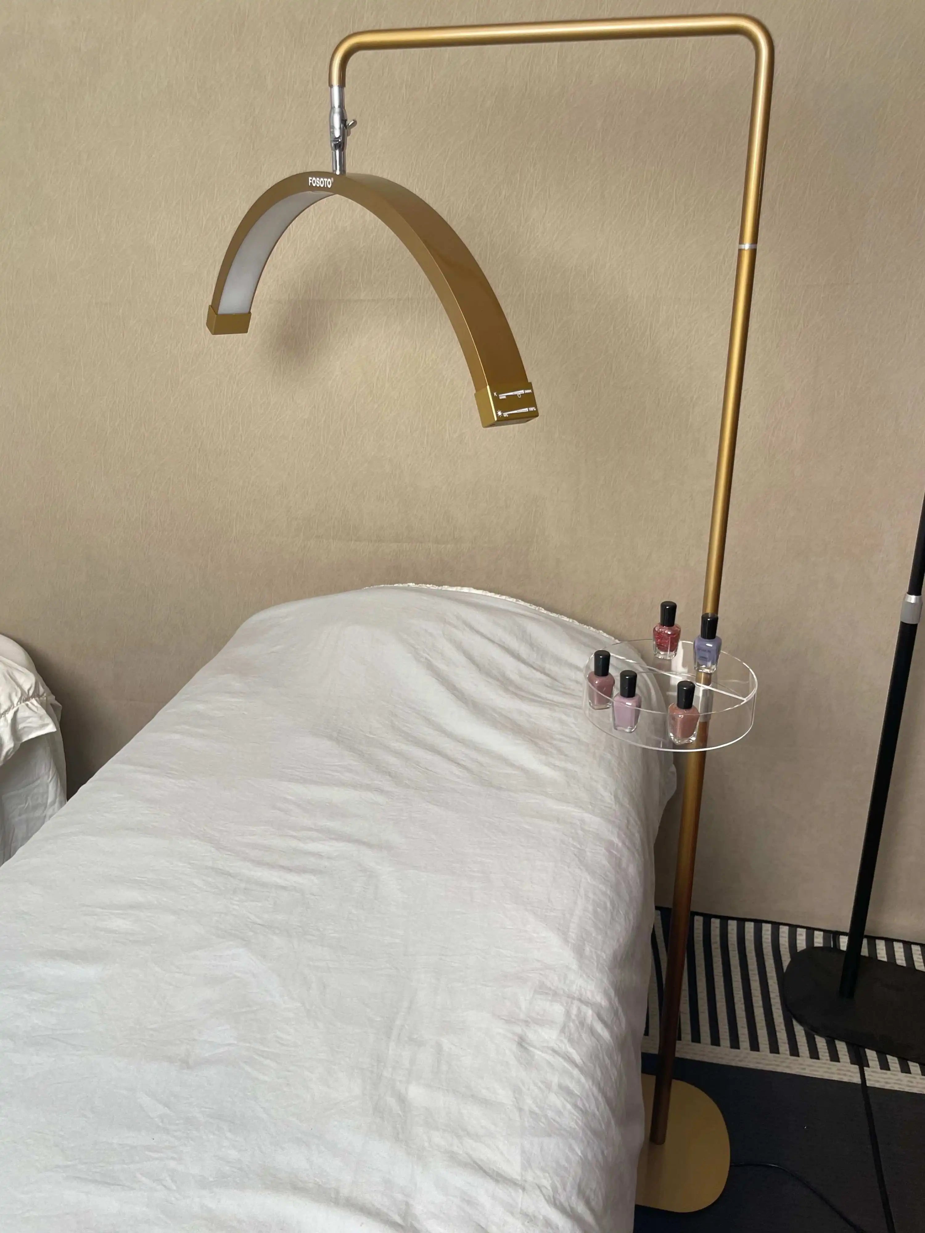 FOSOTO Golden Half Moon Eyelash Extension Light Floor Lamps for Lash Bed Ring Light With Stand Magnifying Lamp for Beauty