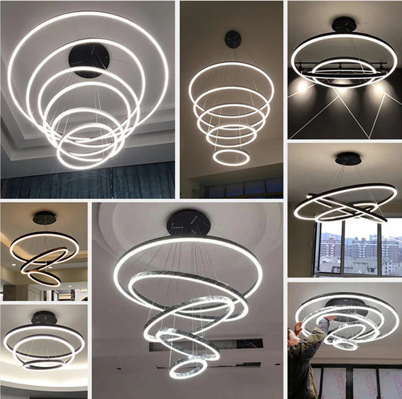 Modern LED Ring Pendant Lights Golden Creative Aluminum Circle Pendant Light for Living Room Restaurant Home Ring Lamp