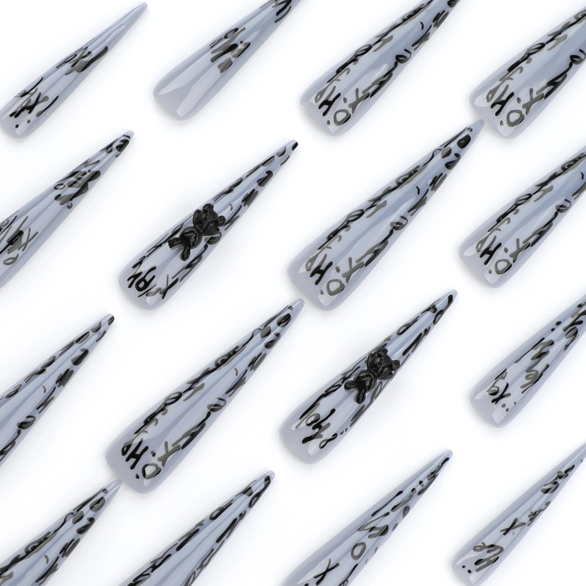 24 Pcs Graffiti Letter extra Long and Pointed Acrylic Press on Nails Customize False Nails 3490