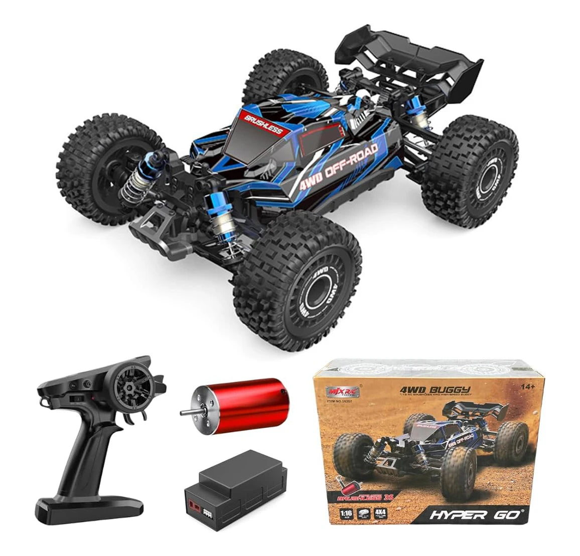 MJX Hyper GO 16207 1/16 3S Battery RTR Fast 4x4 Brushless RC Cars 62KM/H 4WD All-Road Remote Control Metal Truck for Adults