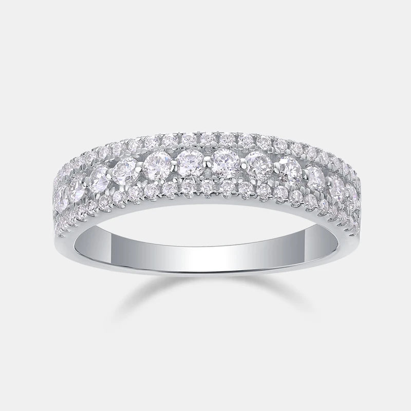 Women Luxury Jewelry 925 Sterling Ring Womens Full Gemstone Moissanite Ring Plated Three Rows Eternity Band Minimalist Rings