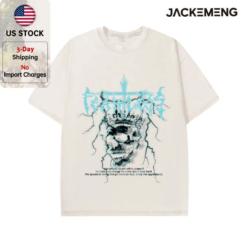 Oversized Vintage Retro Gothic Skull Streetwear Print Tshirt USA Stock Wholesale Y2K Casual Tee