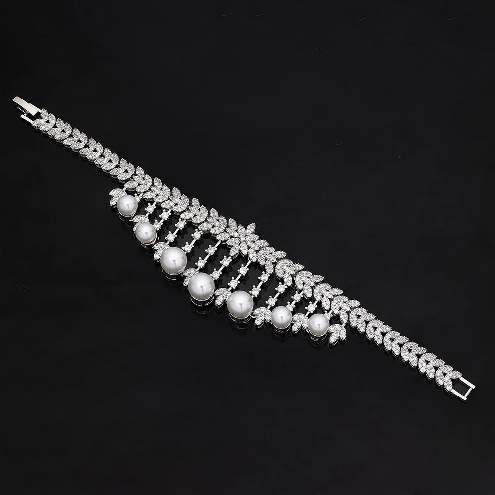 Hotsale  Bridal Jewelry Sets New Fashion Dubai  White Pearl Necklace Sets for Women Wedding Party Accessories