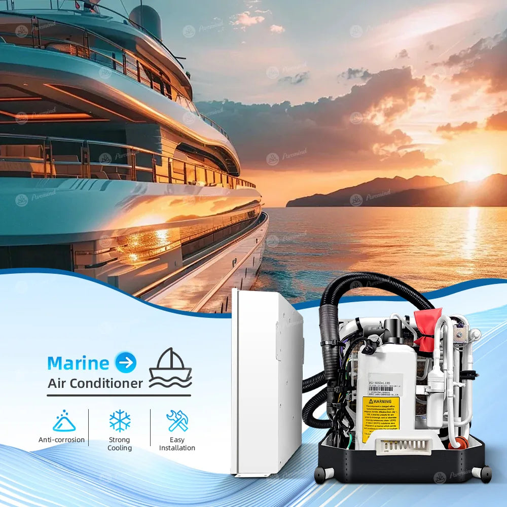 For 16000BTU 220V DC R410A Marine Air Conditioner Boat Yacht Self Contained Sea Water Cooled Reverse Cycle Heating Cooling