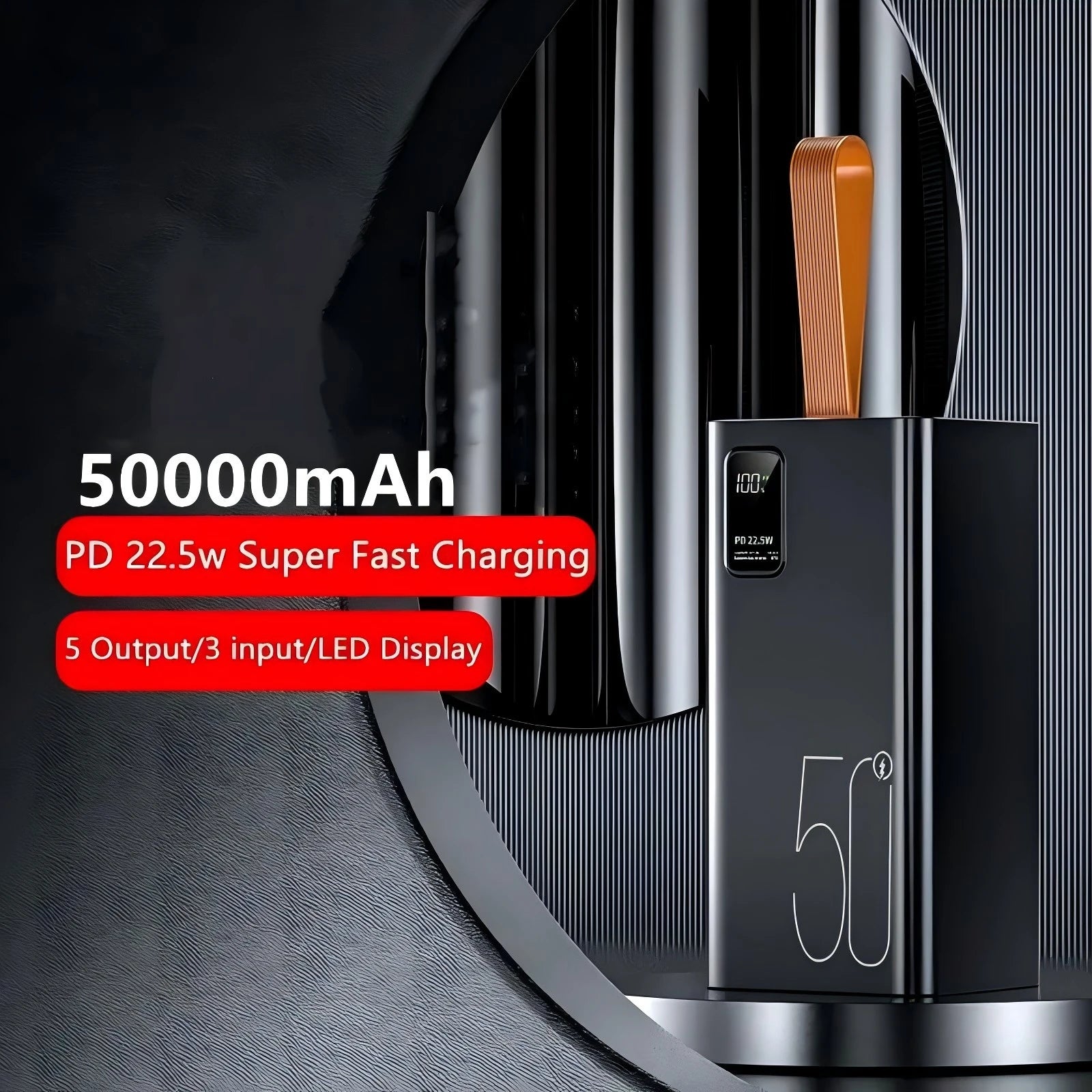 50000mah 5 Port Output Portable Power Station Digital Display USB Type-C PD 22.5W 60000mAh Large Capacity Power Banks