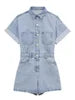 ZATRHMBM Women's Clothing 2025 Spring New Fashion Denim Short Jumpsuit Retro High Waist Zipper Placket Ladies Jumpsuit Mujer