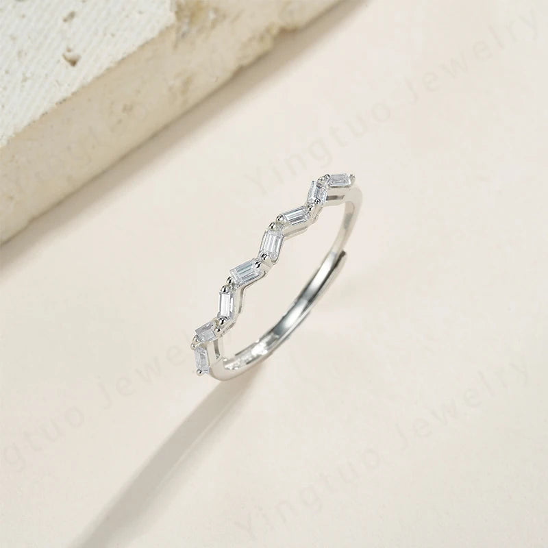 Women's S925 Sterling Silver Wedding Jewelry Moissanite Engagement Ring and Baguette Rings Passes Moissanite Tester for Gift
