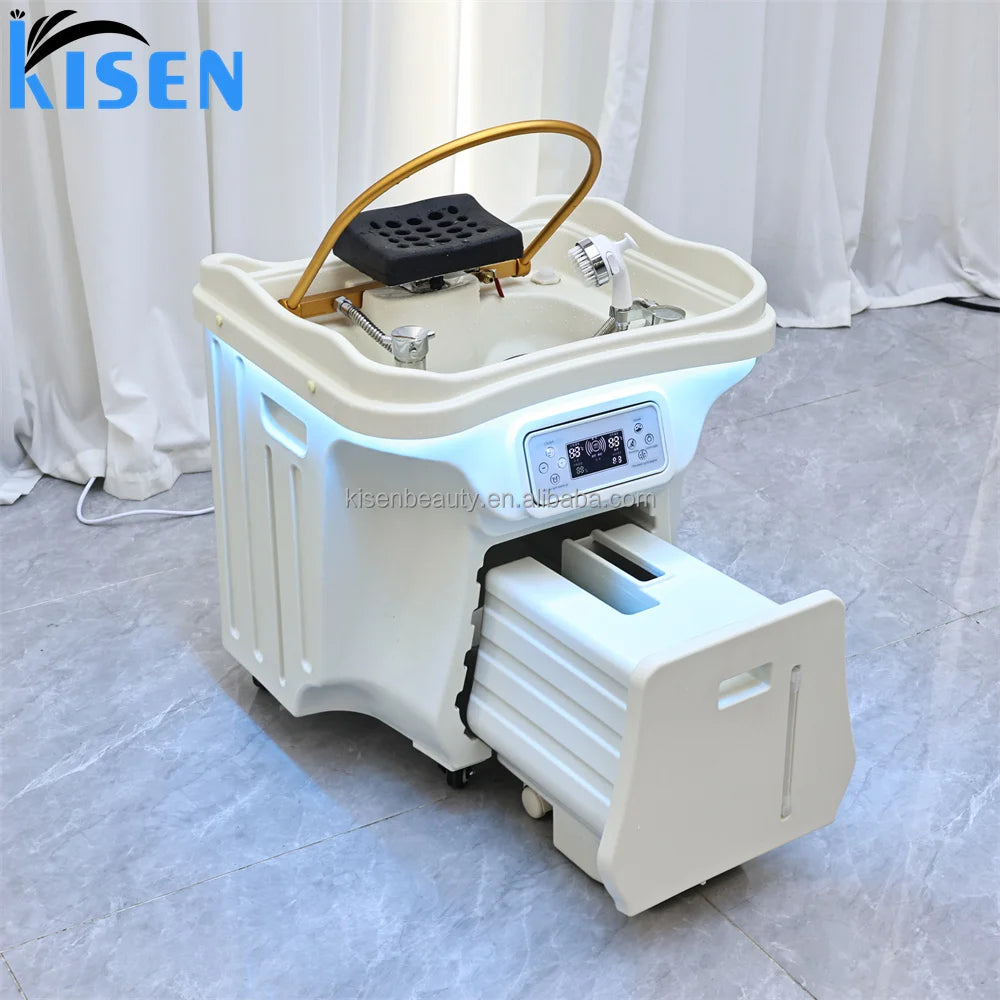 Kisen Fast Delivery Two Tanks Head Spa Bac Zen-flow Sauna Machine Hair Wash Salon Machine Pipeless Bowl with Water Heater