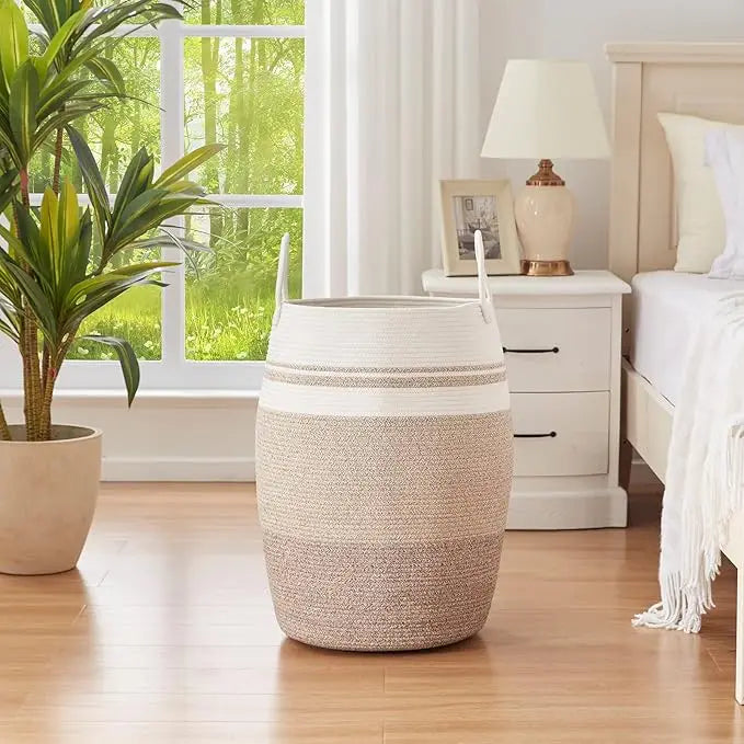 OIAHOMY Laundry Hamper Woven Cotton Rope Large Clothes Hamper 25.6" Height Tall Laundry Basket