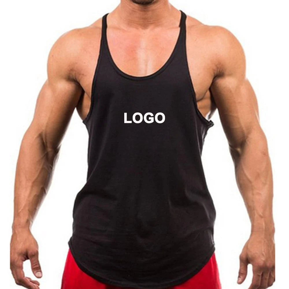 OEM Mens Y Back Tank Top Low Price Custom Print Cotton Stringer Gym Fitness Singlet Workout Muscle Bodybuilding Mens Tank Top