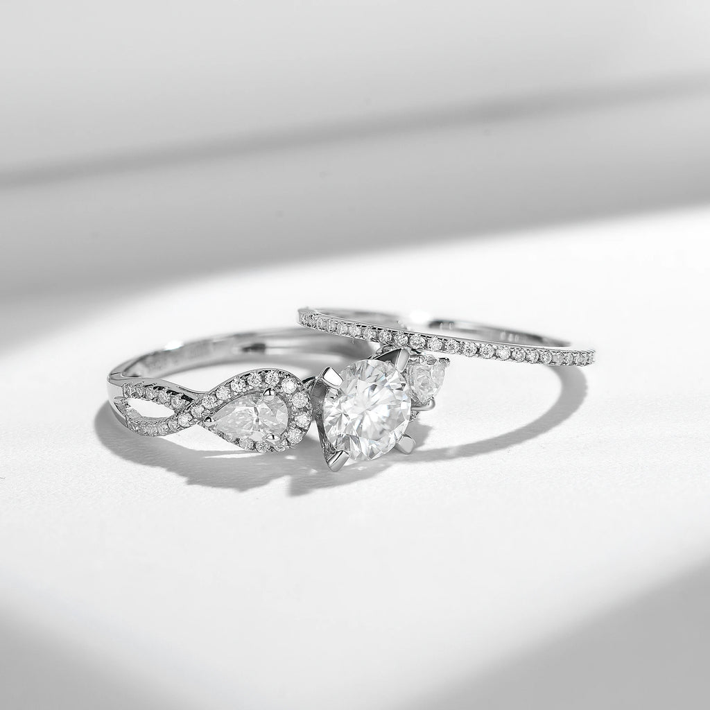 Ruizuan Fashion Jewelry Wedding Ring Set Romantic 1CT 6.5mm Moissanite Silver Wholesale Fashion Jewelry Rings