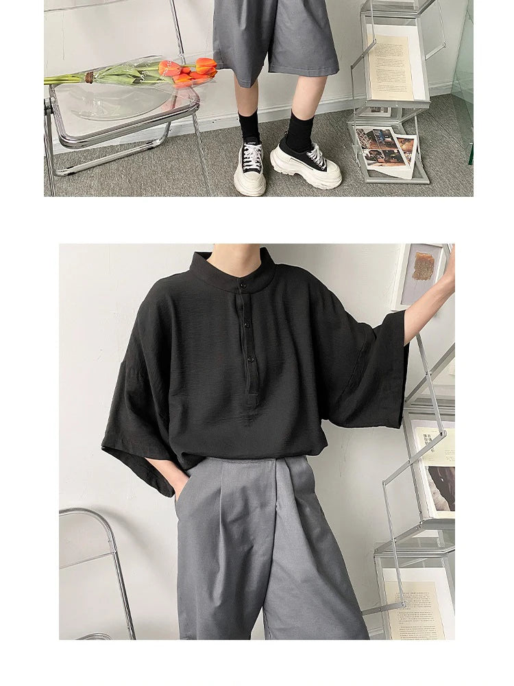 Summer Oversize Shirt Men's Fashion Black White Casual Shirt Men Streetwear Korean Loose Short Sleeve Shirts Mens Pullover Shirt