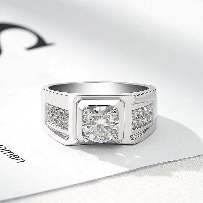 Sterling Silver 925 Ring Moisssnite Diamond Men Ring 1CT D Color Engagement Moissanite Men Rings