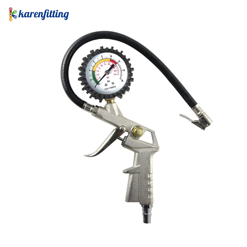Pneumatic Part Tools Straight Chuck 0-220 psi Analog Truck Air Tire Pressure Gauge with Flexible Hose
