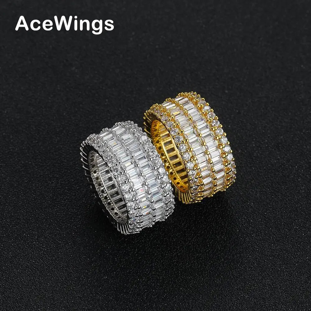 R069 Iced Out Gold Plated Men and Women's Hip Hop Rings with Inlay Cubic Zircon Fashionable Trendy Jewelry for Gift