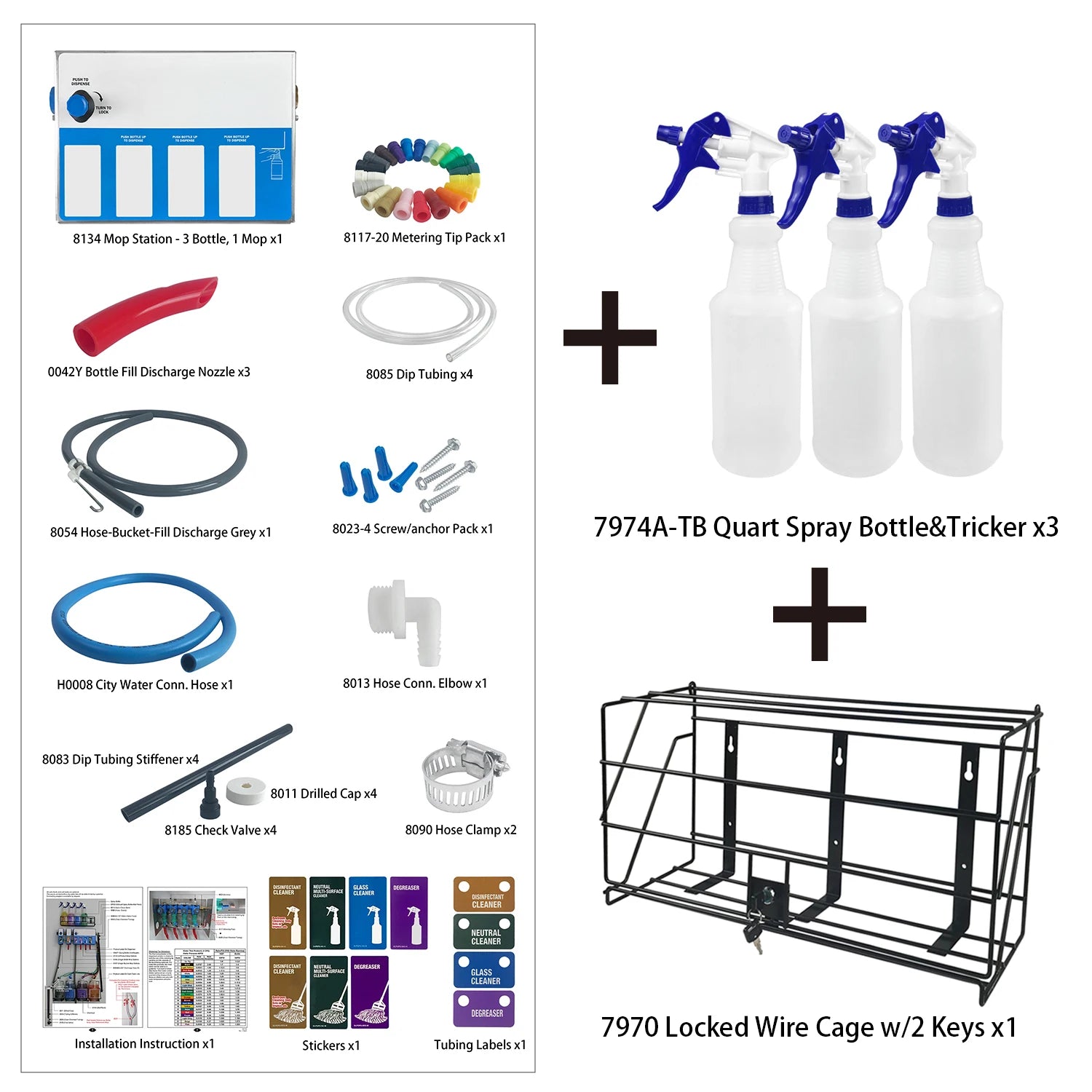 8134-7970  4-products Spray Bottle&Mop Bucket, Chemical Proportioner with Locking Cage