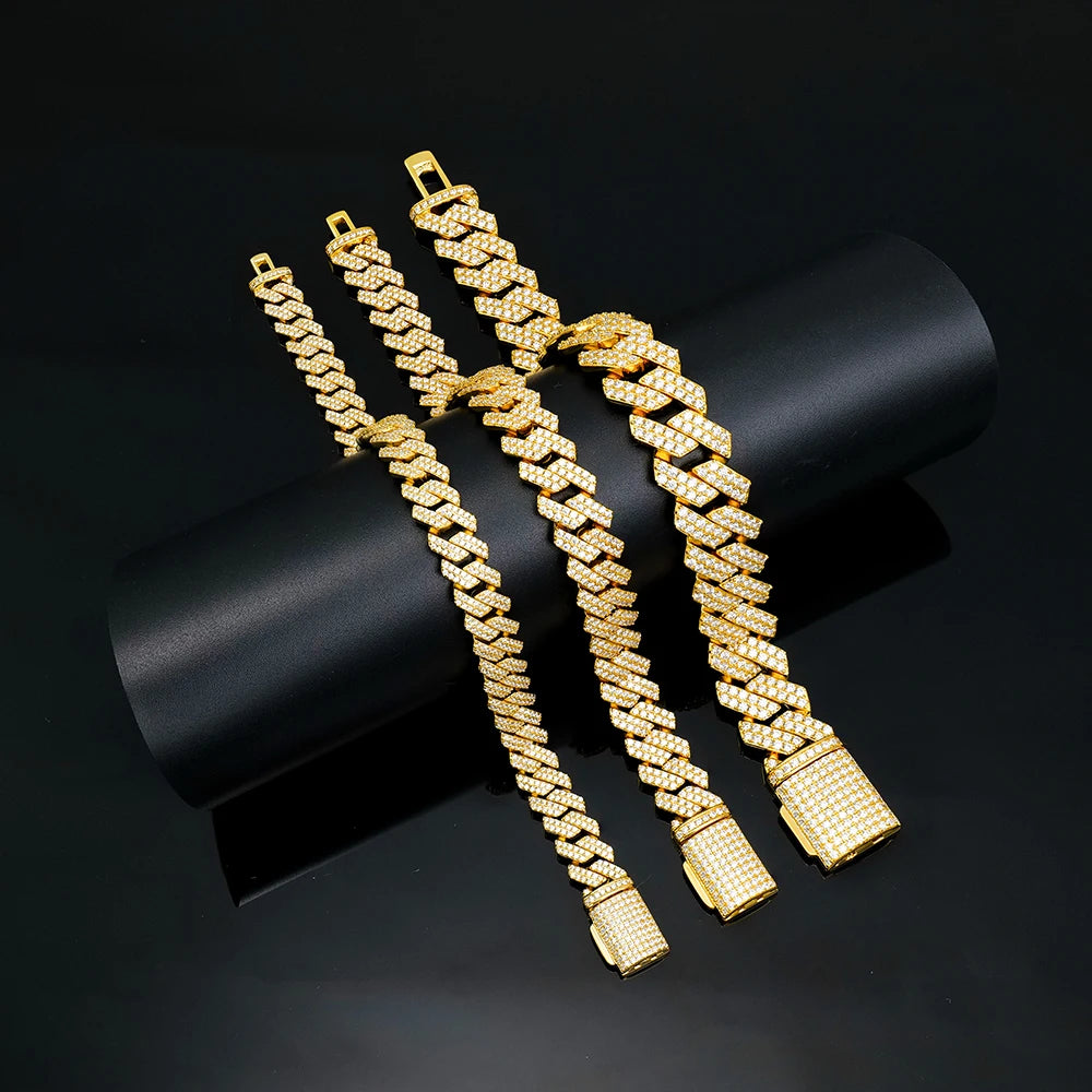 VVS Mossanite Diamond 8-20mm Iced Out  925 Sterling Silver Sharp Angeled Cuban Link Chain Hiphop Trendsetter Bracelet.