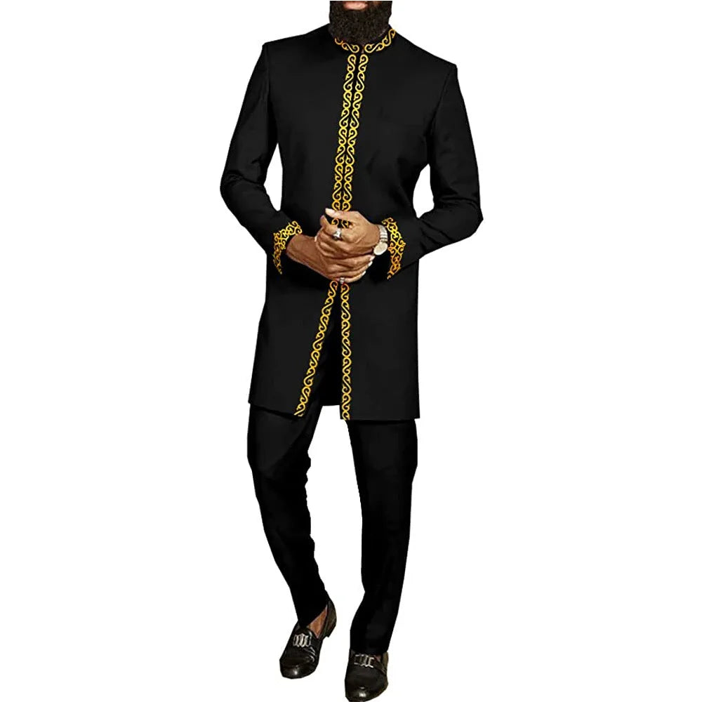 M-4XL African Ethnic Style Men's High Quality Embroidery Set 2-piece Wedding Party Set