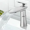 Modern Brass Chrome Finish Deck Mounted 1-Hole Single Handle Waterfall Spout Bathroom Sink Faucet with Ceramic Valve Core