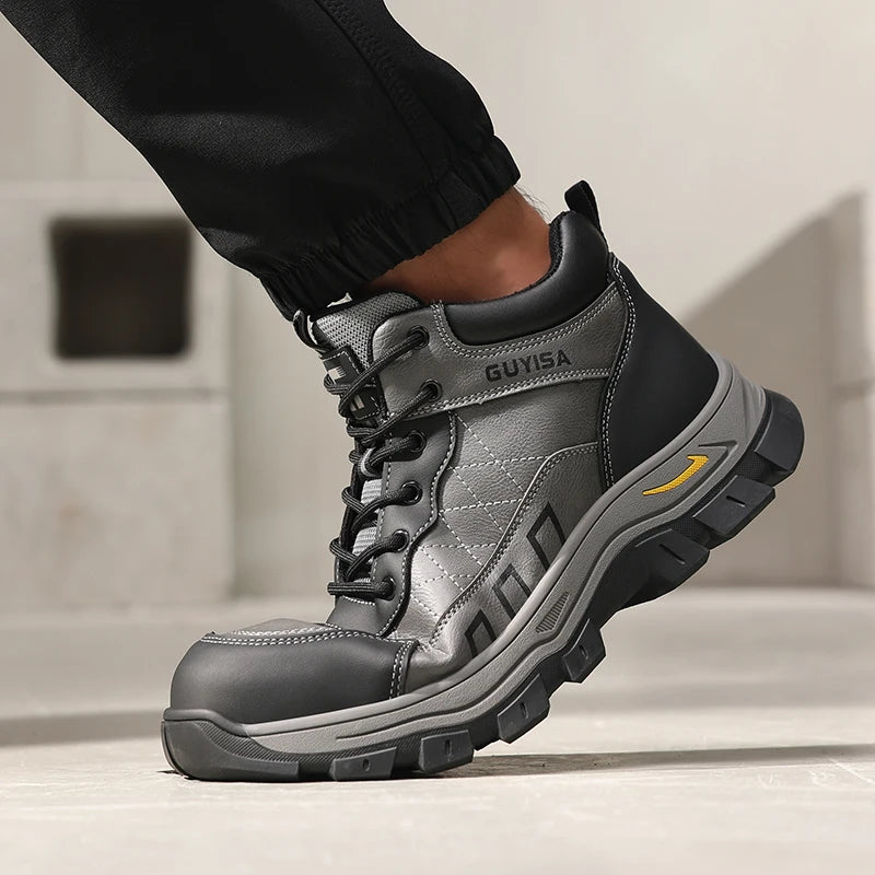 GUYISA Microfiber Rubber All Season High-top Shoes Durable Puncture-resistant Steel Toe Cap