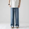 ANSZKTN Men Summer Cotton Lose Jeans Stretchy Casual Mid Waist Plus Size Elastic Band Men's Denim Wide Leg Jeans Pants