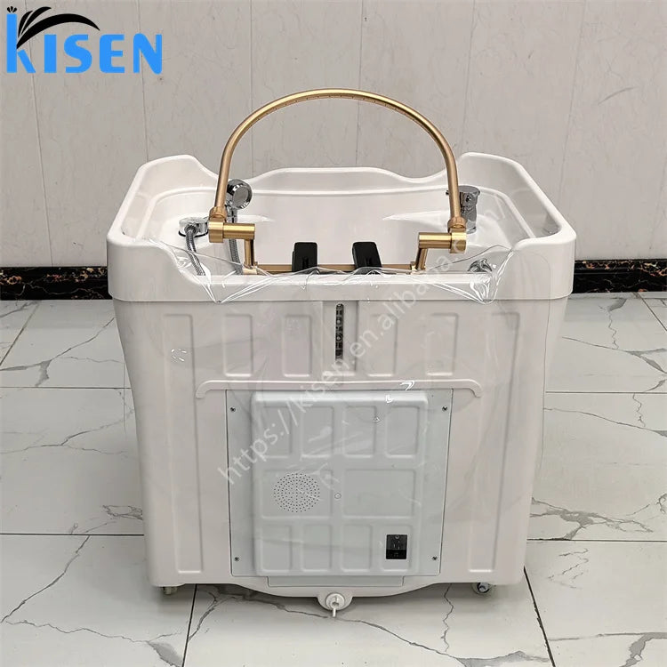 Kisen Best Quality Beauty Salon Portable Shampoo Basin with Water Circulation and Double Water tank Dual-function Head Spa Bowl