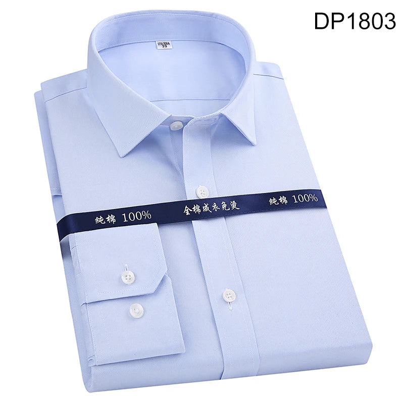 Men's Classic Long Sleeve Striped Dress Shirt Non Iron Regular Formal Business Social Button-up Easy Care Luxury Cotton Shirts