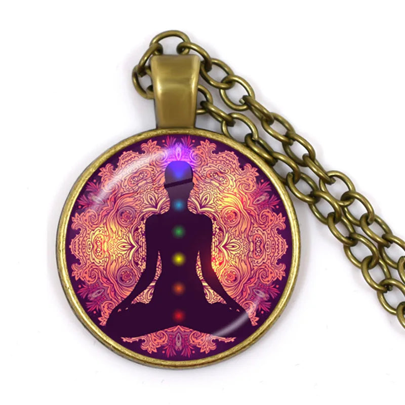 New Arrival 7 Chakra Reiki Healing Necklace Buddha Yoga Meditation Pendant Spiritual Hope Jewelry Chain Statement Necklace Gift