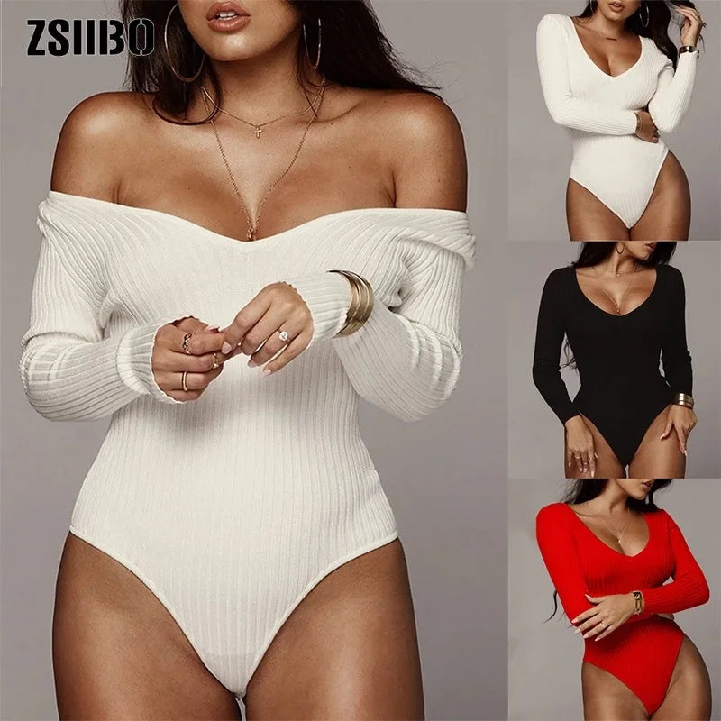 Women's Sexy Bodycon Jumpsuit Bodysuit Ladies V-Neck Romper Tops Knitted Nylon with Winter Print Pattern Plus Size