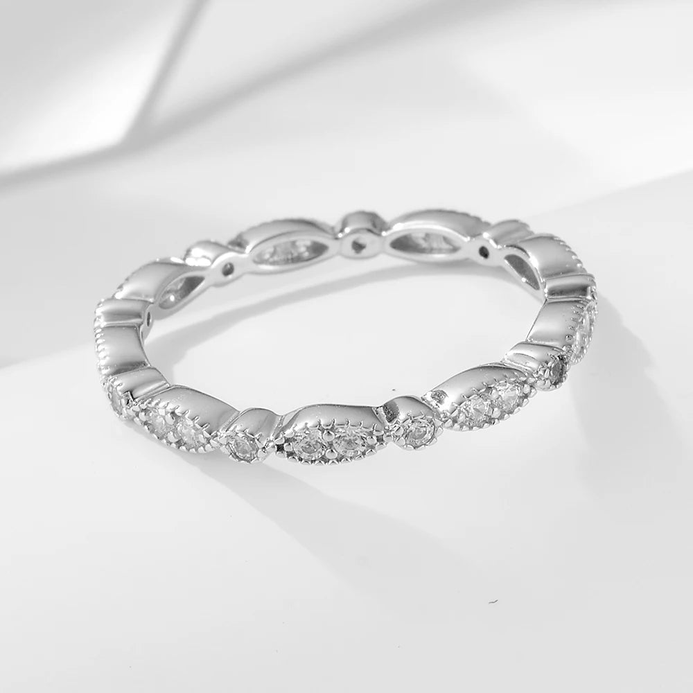 Fine Jewelry S925 Sterling Silver Gold Plated Wedding Engagement Ring Cubic Zircon  Stackable Eternity Band Rings for Women