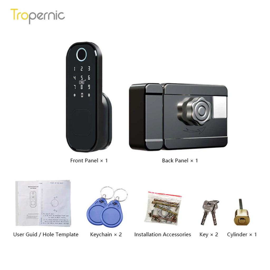 Cerradura Digital Tuya Waterproof Smart Rim Lock Keyless Entry Door Lock Fingerprint Smart Lock With Wifi for Outdoor