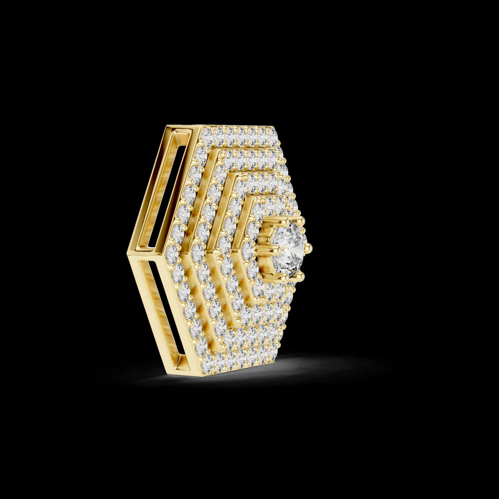Gold Plated Hexagon Pave Diamond Pendant with Link Chain Brilliant Luxury Engagement & Wedding Anniversary Jewelry