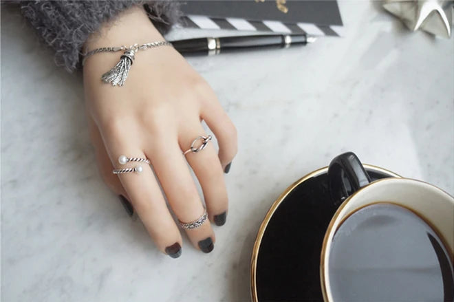 JZ288 Retro Style  Silver Shell Pearl Open Rings for Women Vintage Jewelry Accessories Rings