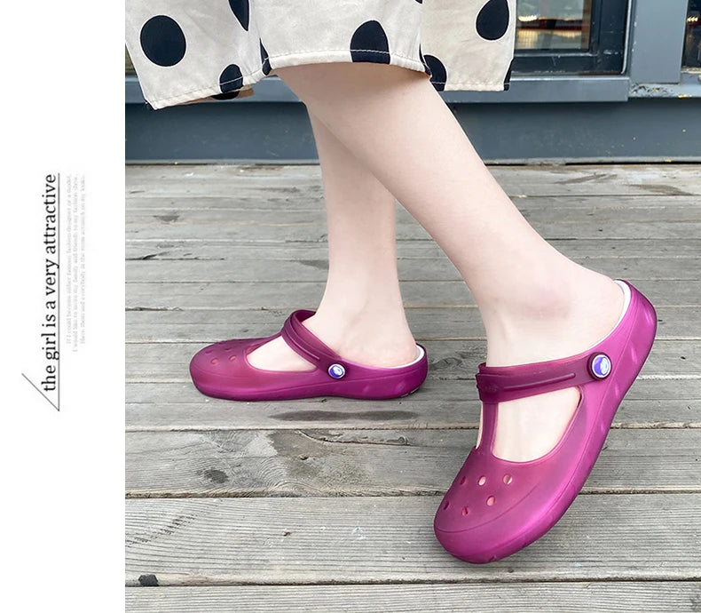 New Summer Jelly Sandals Women Outdoor Casual Slip On Garden Beach Shoes Female Rubber Clogs Non-slip Slides Breathable Slippers
