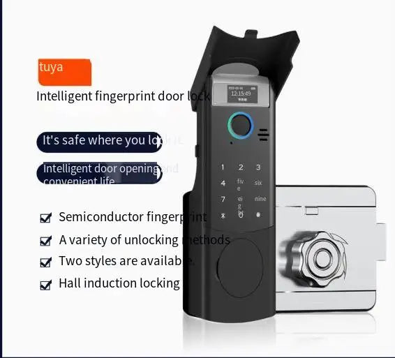 Smart WiFi Fingerprint Door Lock Tuya App Password Key Unlock Ox-Head Design for Rental Rooms Courtyard Gates