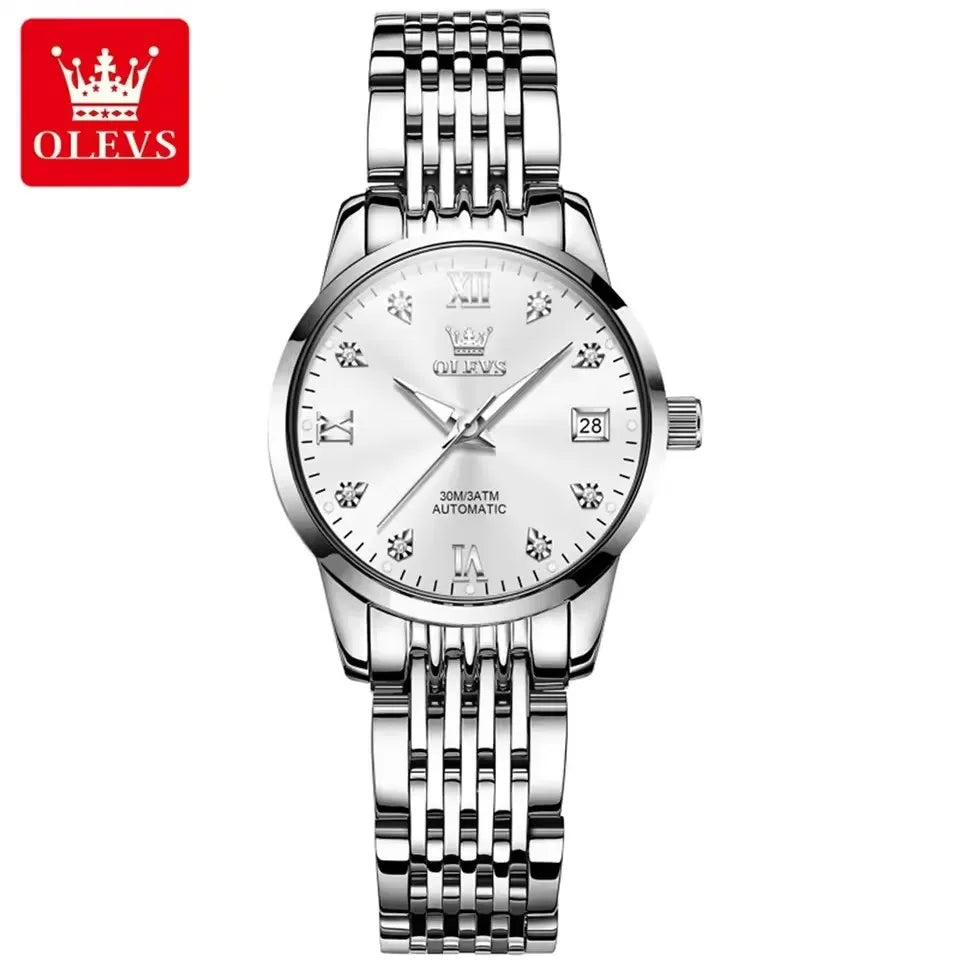 OLEVS 6673 Diamond Dial Mechanical Watch Women Simple Fashion Classic Calendar Women's Automatic Watch Luxury Ladies Watches