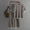 Boutique Wholesale 2026 Summer New Simple and Fashionable Round Neck Short Sleeve Slimming Pants Contrast Color Women's Set