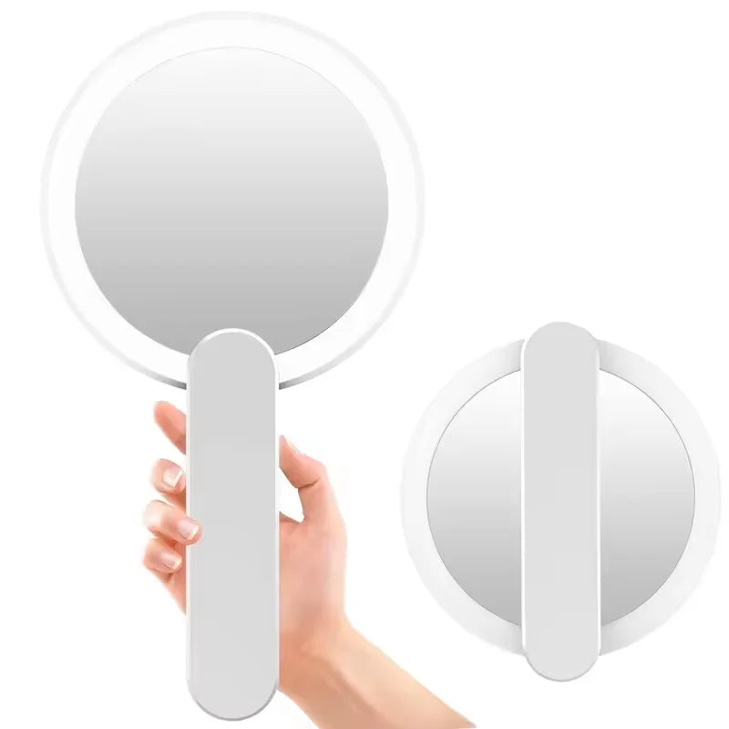 Portable Handheld Tabletop LED Mirror Compact Rechargeable Pocket Makeup Mirror with Lights Personalized Features