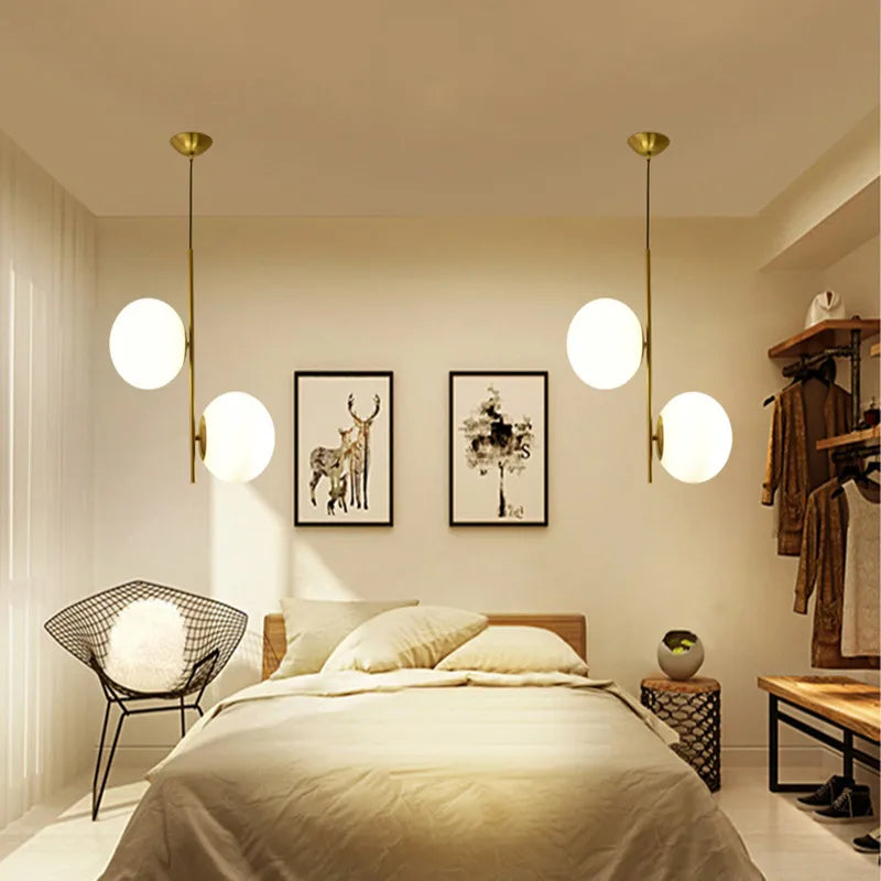 Art Deco Milk White Glass Ball Led European Restaurant Bedroom Chandelier