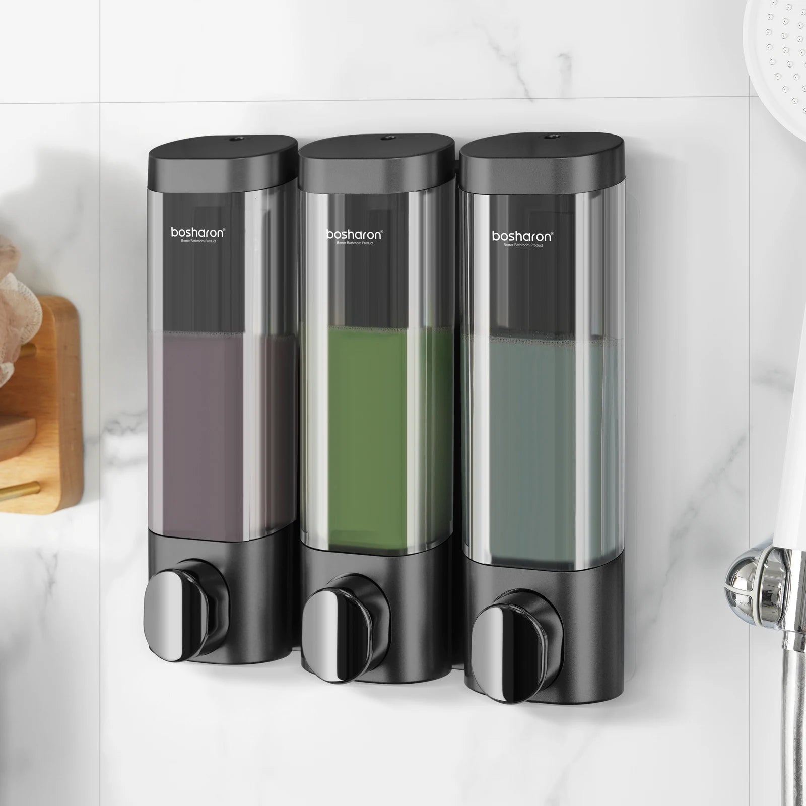 Hotel Toilet 300ml*3 Chamber Bottle Triple Wall Mount Shampoo Soap and Shower Dispenser Manual Press Liquid Soap Box With Lock