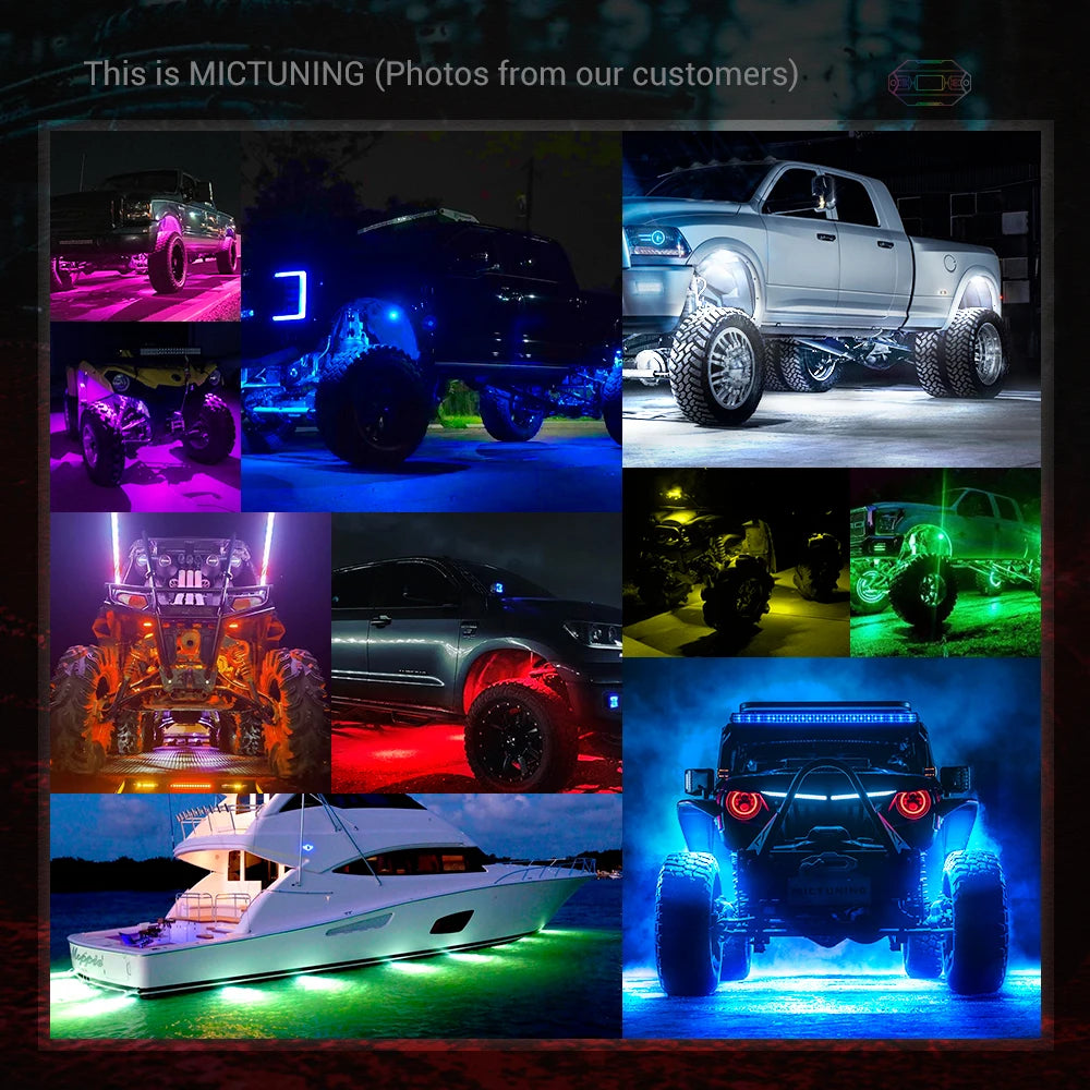 MICTUNING RGBW LED Rock Lights with Bluetooth Controller, Timing Function, Music Mode - C1 4Pods Multicolor Neon LED Light Kit