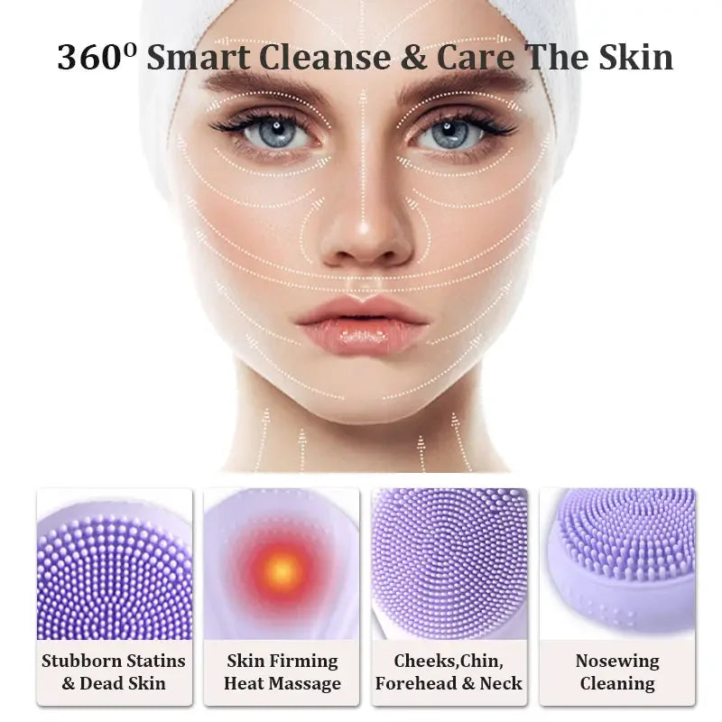 Facial Silicone Cleansing Brush - Rechargeable Electric Face Massager with Heating