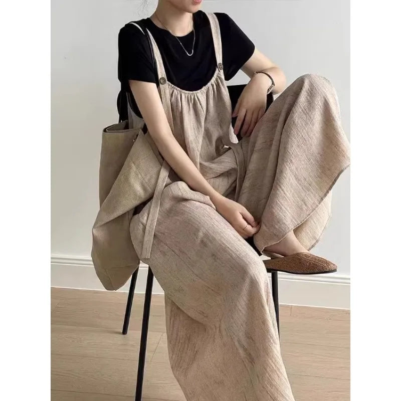 Boutique Wholesale 2025 Summer New Fashionable V-neck Loose and Versatile Casual Wide Leg Women's Jumpsuit