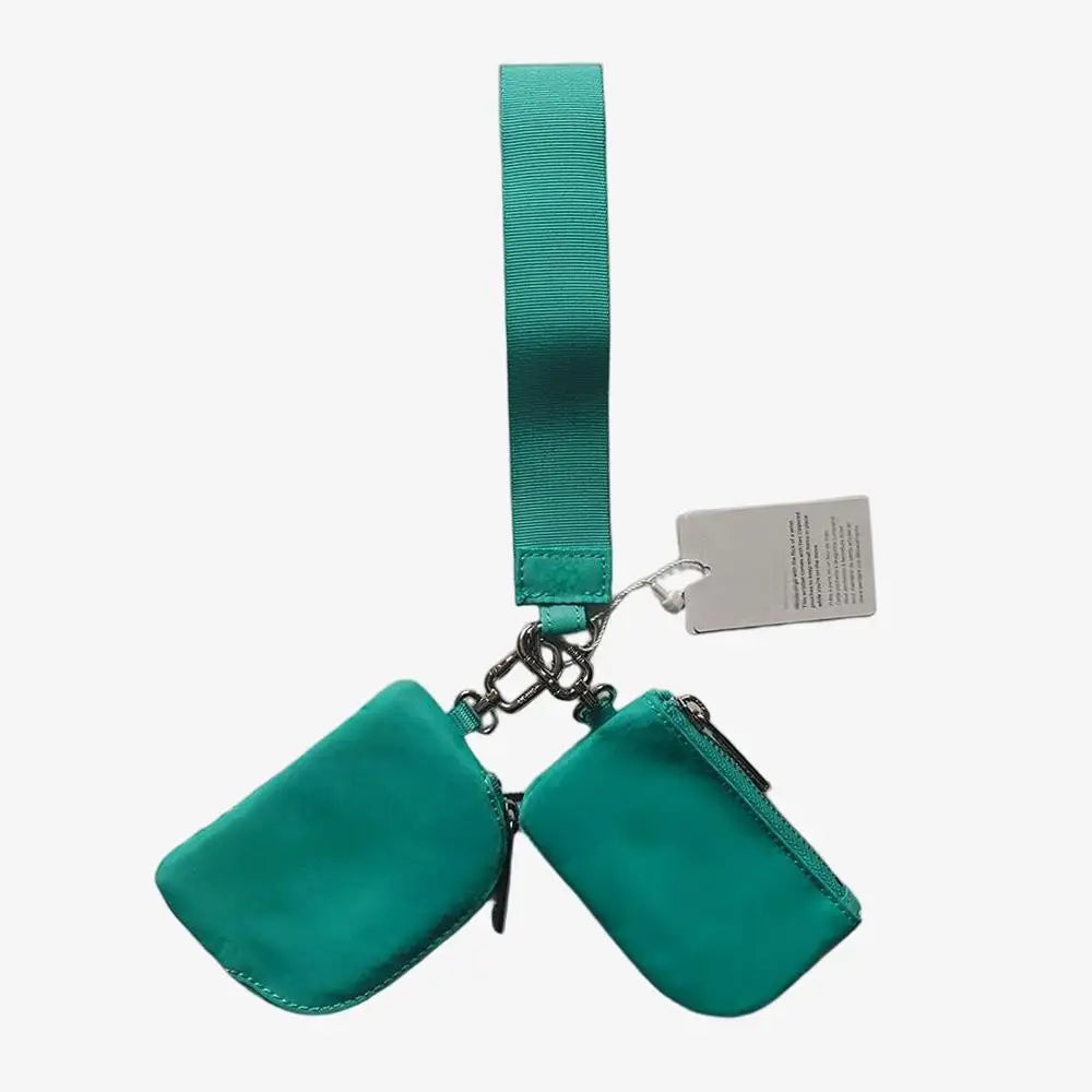 Light Weight Nylon Zipper Dual Pouch Portable Business Wristlet Hanging Keychain Bag in USA Overseas Warehouse