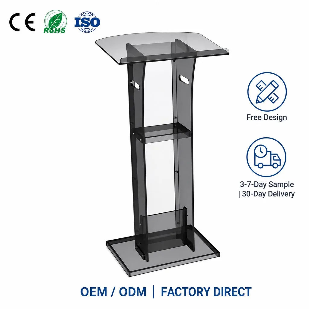 Customizable Black Acrylic Lecture Desk Modern Design Foldable Multi-Functional for Home Bar School Supermarkets Hotels  Pulpit
