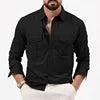 Spring Summer New European and American Men's Solid Color Shirt Multi-pocket Casual Long-sleeved Shirt