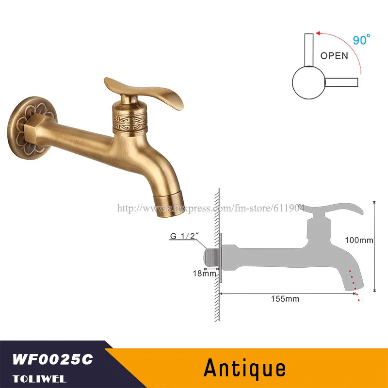 Antique Brass Bathroom Wall Mount Sink Basin Cold Water Faucet Tap G 1/2 Inch Outdoor Garden Hose Faucet Mop Sink tap TWL031