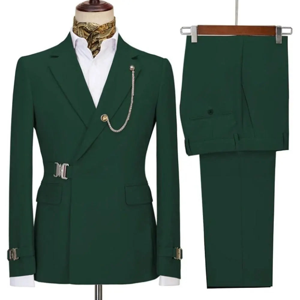 XS-5XL Men's Autumn and Winter Personalized Buckle Design Suit Fashion Business Casual Suit Set Two Piece
