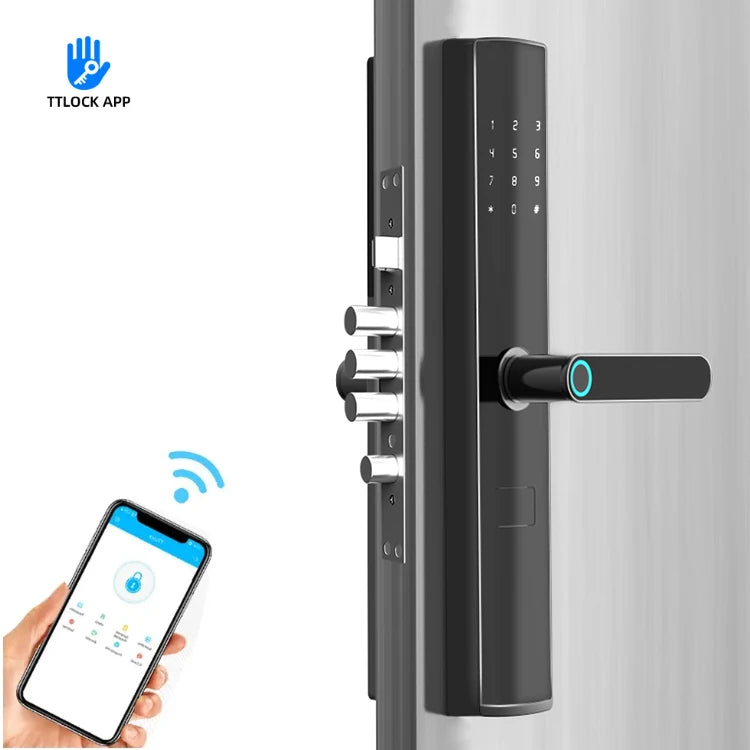 TTlock APP Tuya Ble Wifi Material Smart Lock Door Card Key Apartment Intelligent Good Quality Aluminium Alloy Black Door Lock